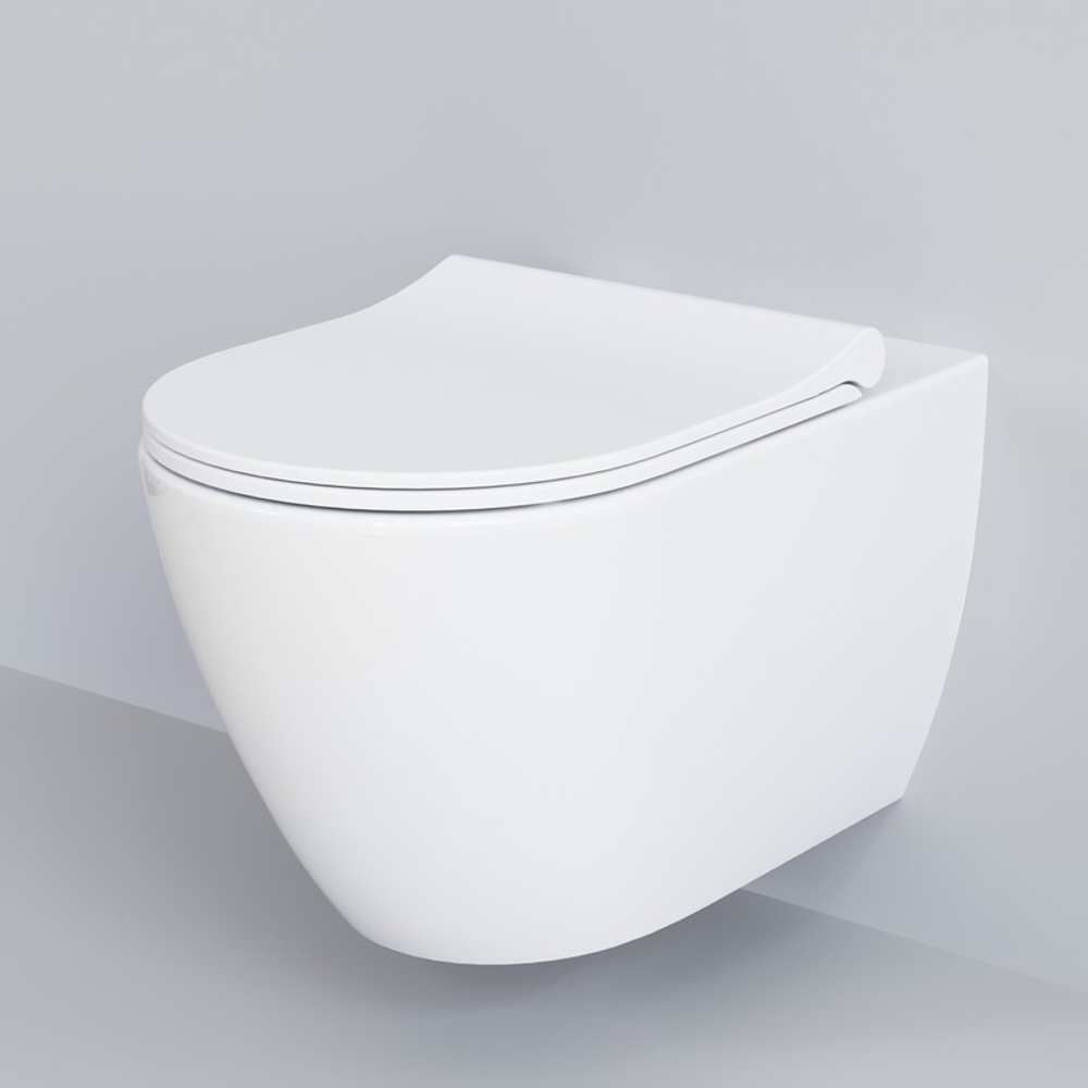 Унитаз Queen 113T20001R (570*360*400) БЕЛЫЙ подвесной БЕЗОБОДКОВЫЙ с тонкой крышкой, 2 место