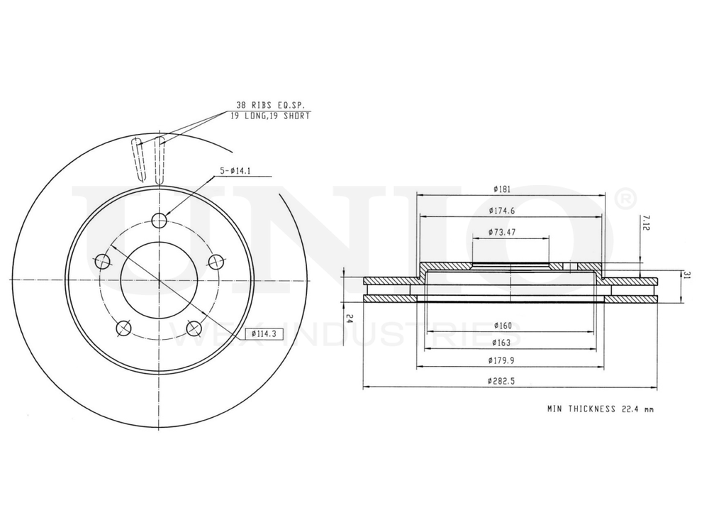 Диск тормозной передний UNIO BRD-20334