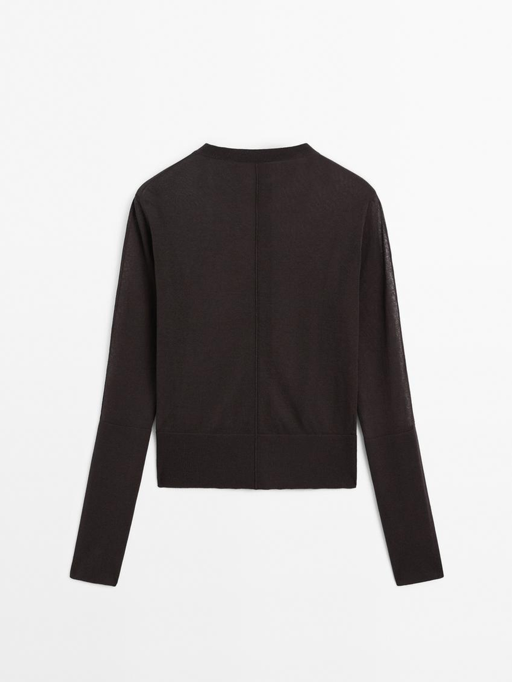 Massimo Dutti Кардиган из тонкой хлопчатобумажной смеси, шоколадно-коричневый