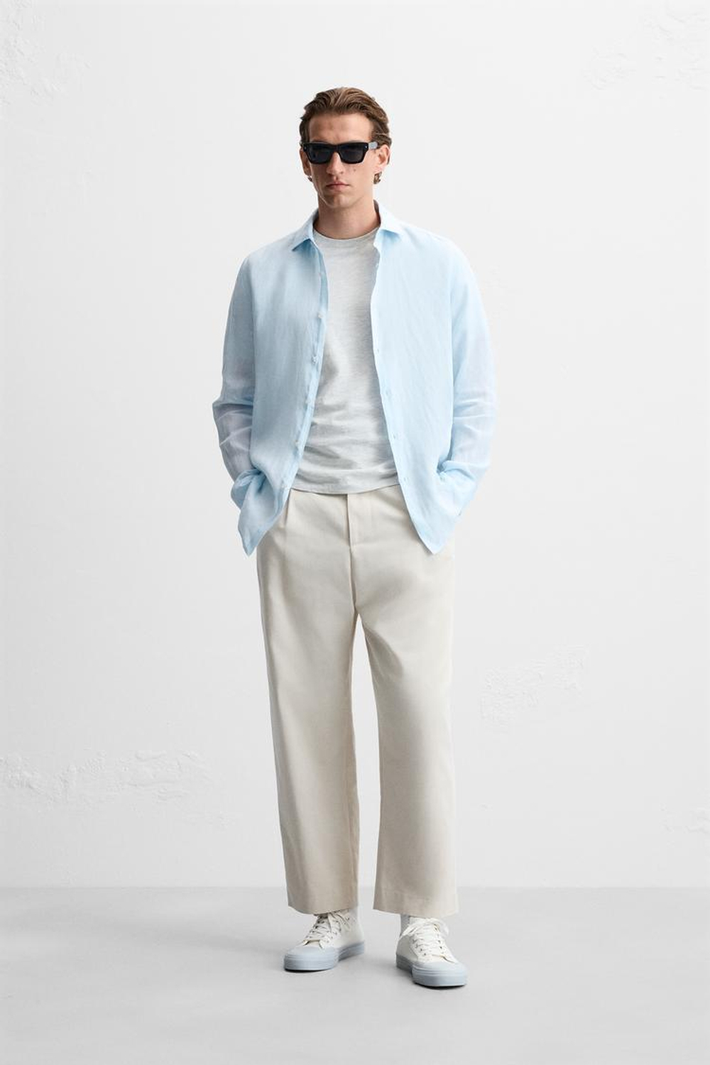 ZARA РУБАШКА ИЗ 100% ЛЬНА, НЕБЕСНО-ГОЛУБОЙ