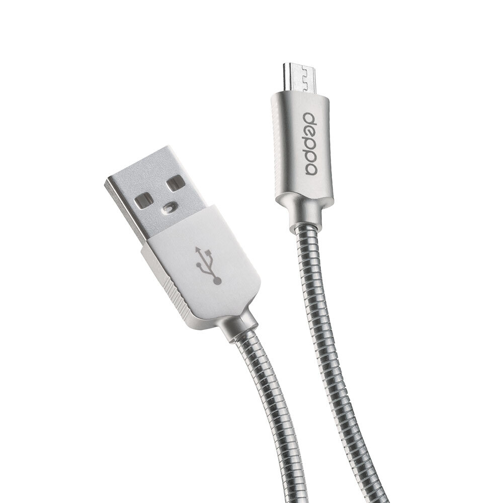 Дата-кабель Metal USB - micro USB, 1.2м, 2.4A, стальной