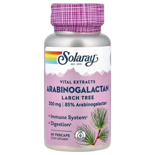 Solaray, Vital Extracts, арабиногалактан, лиственница, 300 мг, 60 растительных капсул
