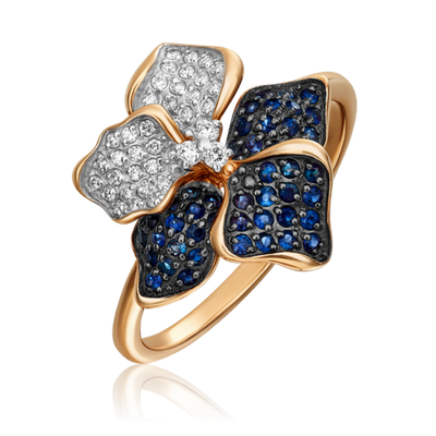 Кольцо «Анютины глазки» из красного золота с фианитами