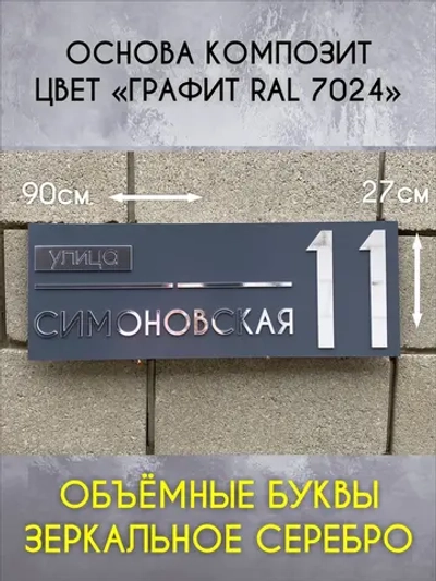 Адресная табличка на дом с объемными буквами (RAL 7024)