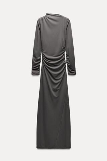 ZARA ДЛИННОЕ ПЛАТЬЕ С ДРАПИРОВКОЙ, СЕРОВАТЫЙ