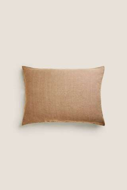 ZARA HOME ЛЬНЯНОЙ ЧЕХОЛ ДЛЯ ДЕКОРАТИВНОЙ ПОДУШКИ XXL, РЫЖЕВАТО-КОРИЧНЕВЫЙ