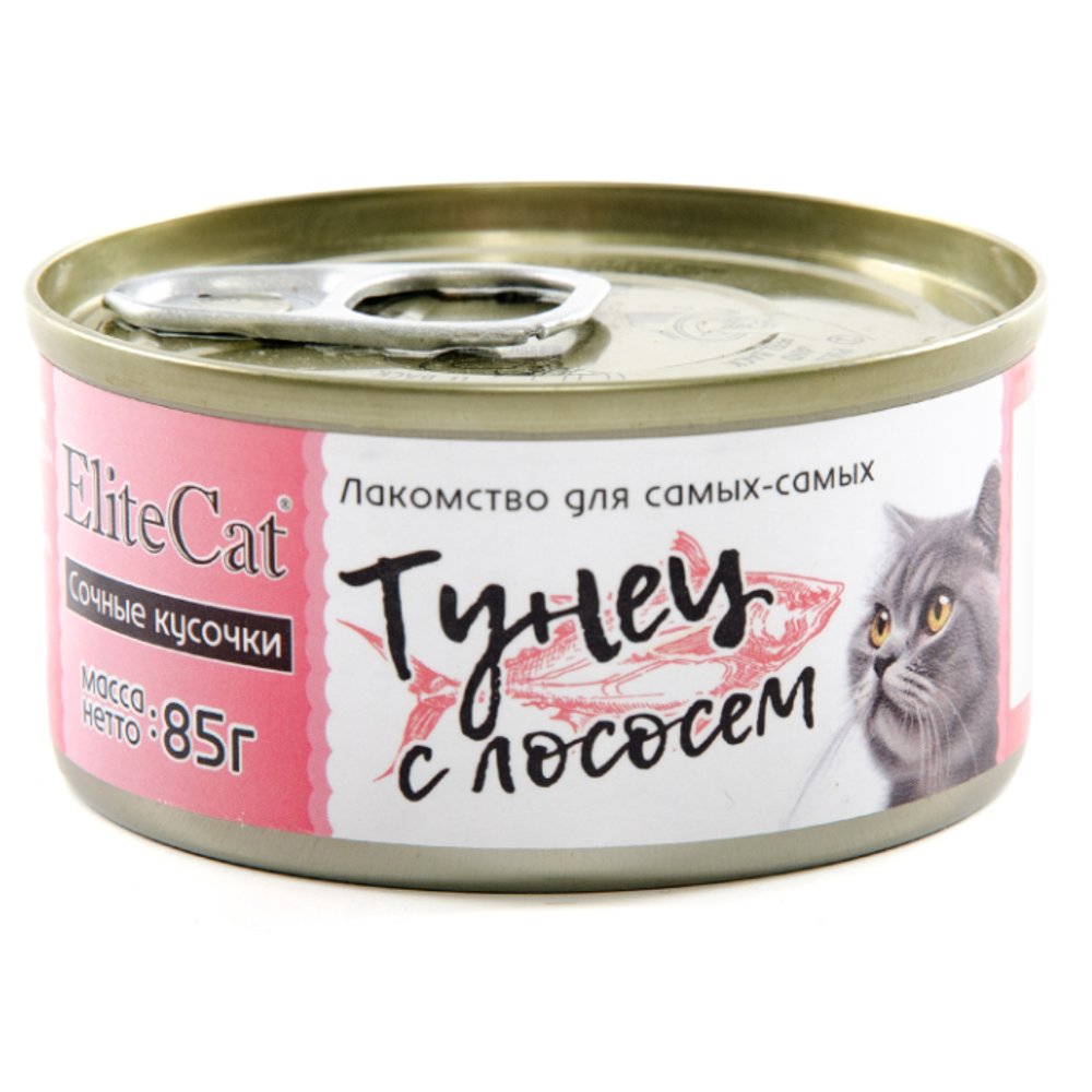 Elitecat дополнительное питание для кошек сочные кусочки "тунец с лососем", 85гр