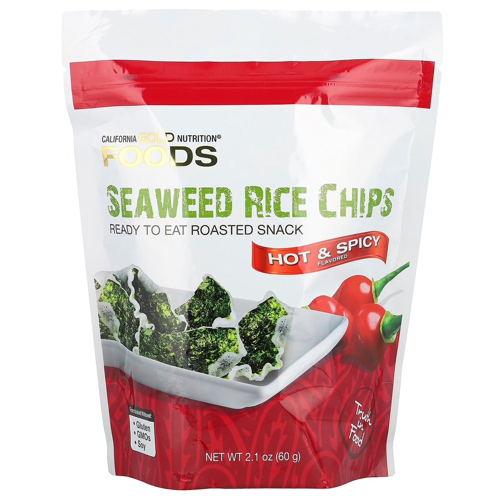 California Gold Nutrition, Foods, рисовые чипсы с водорослями, острые и пряные, 60 г (2,1 унции)