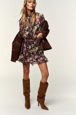 ZARA МИНИ-ПЛАТЬЕ С ЦВЕТОЧНЫМ ПРИНТОМ, РАЗНОЦВЕТНЫЙ