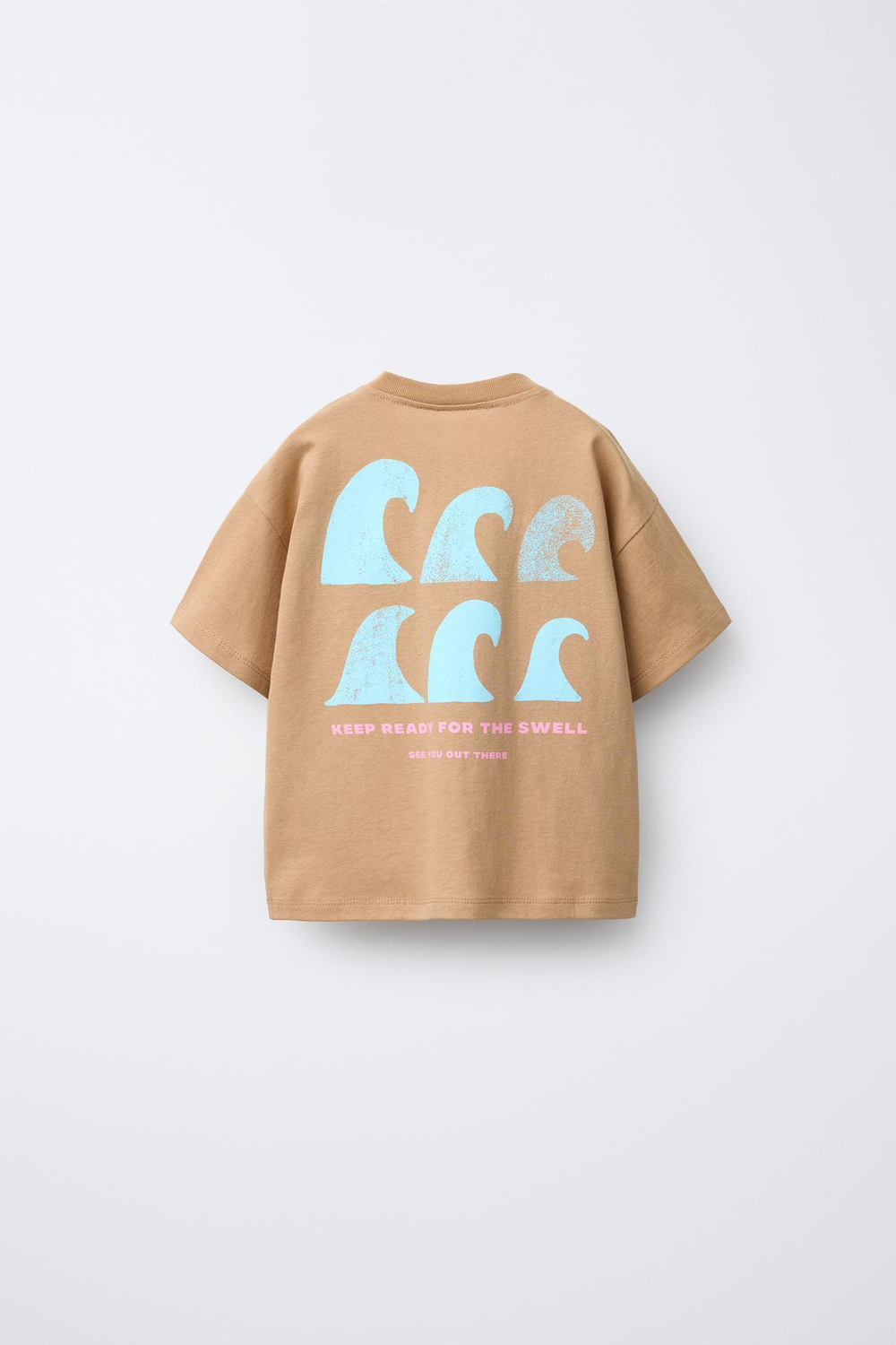 ZARA ФУТБОЛКА С ПРИНТОМ «ВОЛНЫ», СВЕТЛО-КОРИЧНЕВЫЙ