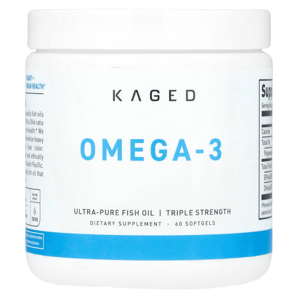 Kaged, Омега-3, тройная эффективность, 60 мягких таблеток