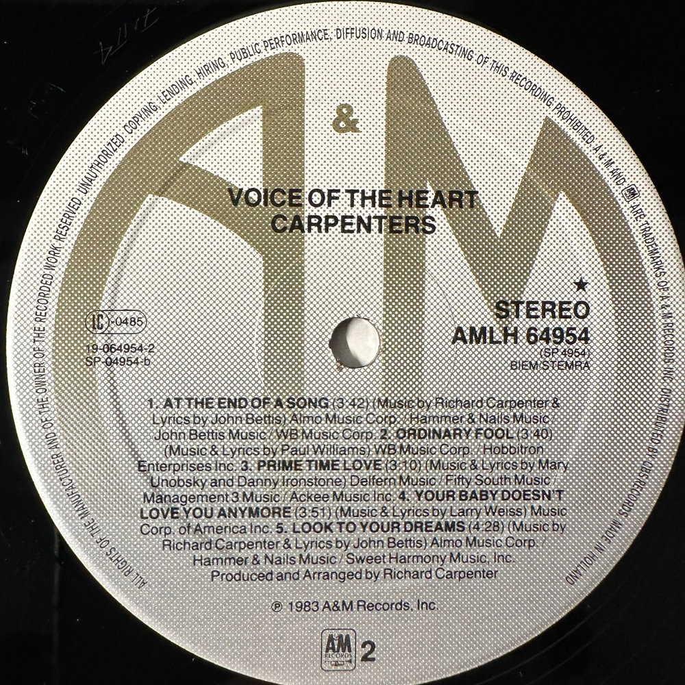 Carpenters ‎– Voice Of The Heart (Голландия 1983г.)