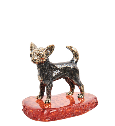 Народные промыслы AM-1321 Фигурка «Чихуахуа Джеси» (латунь, янтарь)