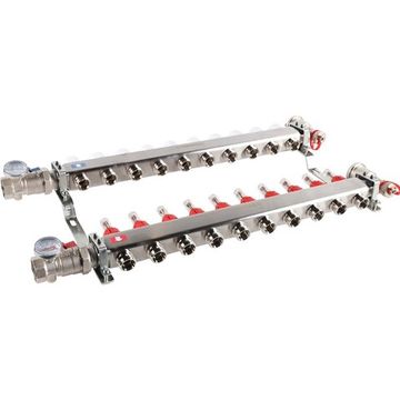 Коллектор Rommer 1"x3/4" на 10 контуров с расходомерами в сборе (нерж. сталь) RMS-1210-000010