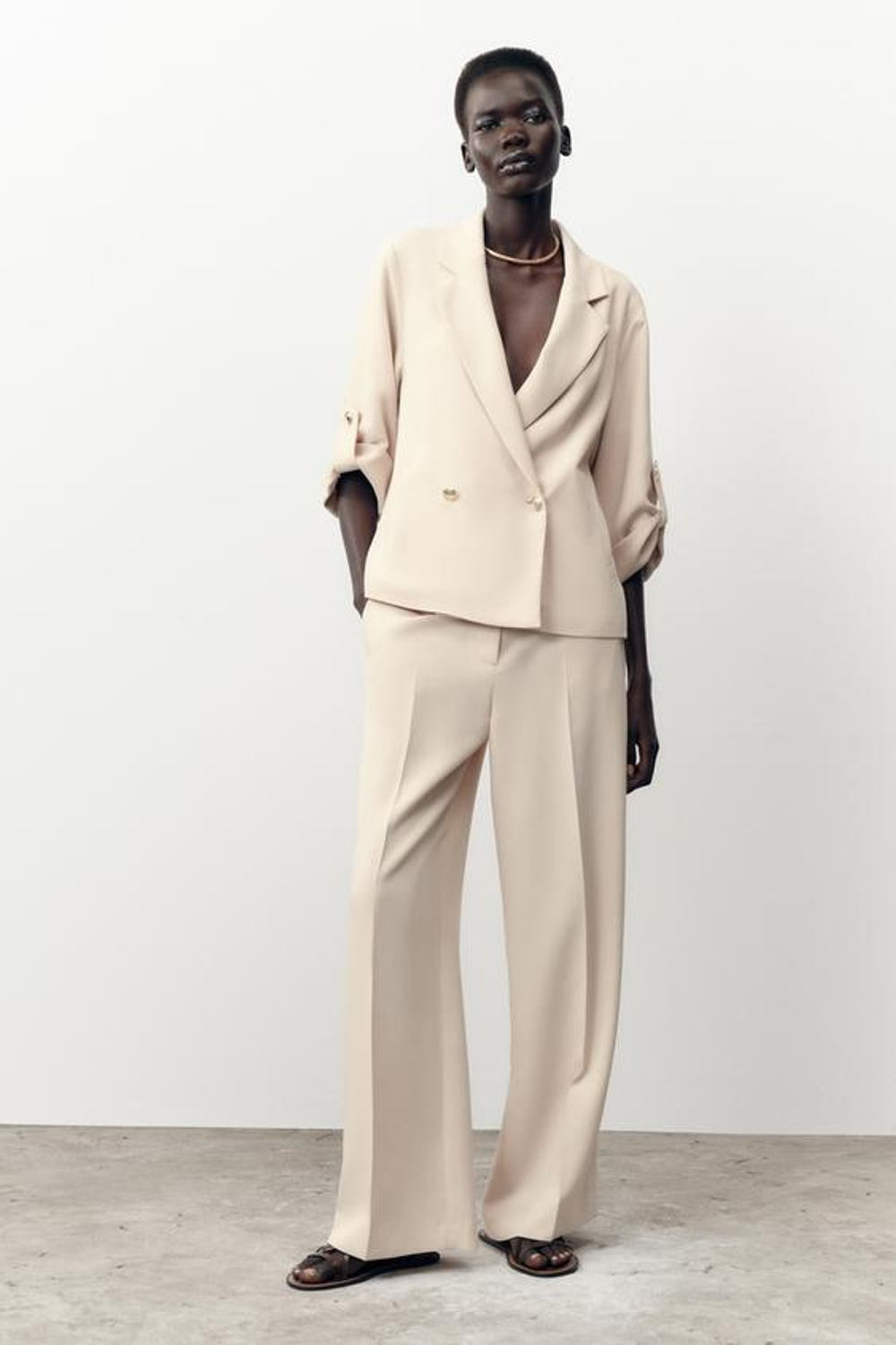 ZARA ПРЯМЫЕ БРЮКИ С ВЫСОКОЙ ПОСАДКОЙ, ПЕСОЧНЫЙ