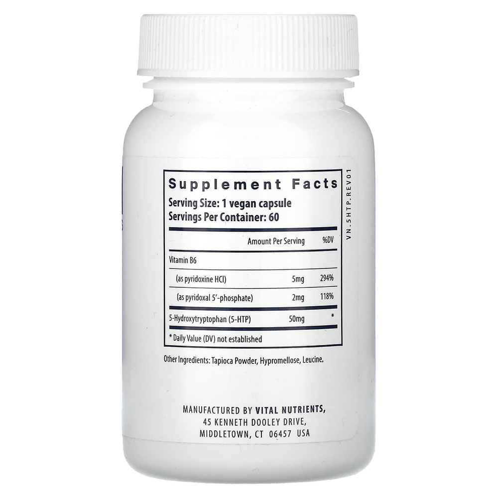 Vital Nutrients, 5-HTP, 50 мг, 60 веганских капсул