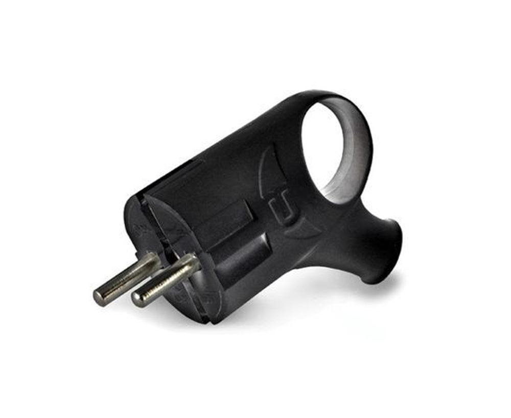 Угловая вилка с ушком, с/з, черная 16А 250В UNIVersal