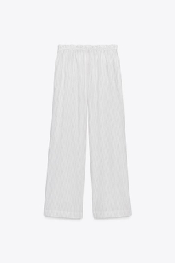 ZARA БРЮКИ В ПИЖАМНОМ СТИЛЕ В ПОЛОСКУ, БЕЛЫЙ