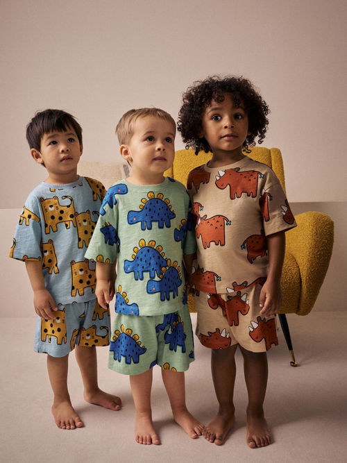 Пижама для мальчика Next AC0-925, 3 шт., Голубой, Зеленый, Песочный