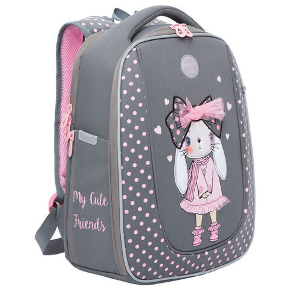 Ранец GRIZZLY анатомическая спинка, с брелоком, для девочек, "RABBIT", 36х29х18 см, RAf-292-3/2