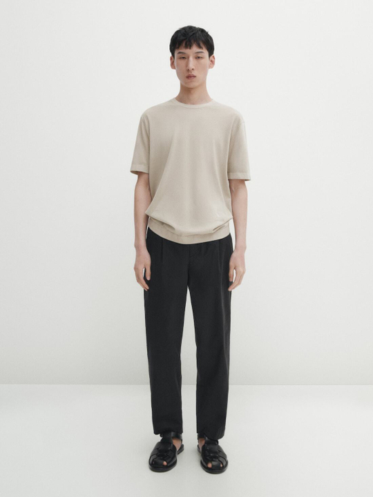 Massimo Dutti Футболка из 100% хлопка, бежевый