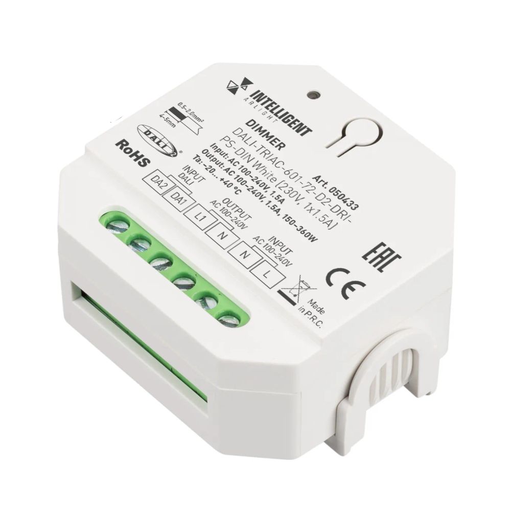 INTELLIGENT ARLIGHT Диммер DALI-TRIAC-601-72-D2-DRI-PS-DIN White (230V, 1x1.5A) (IARL, IP20 Пластик, 5 лет) 050433