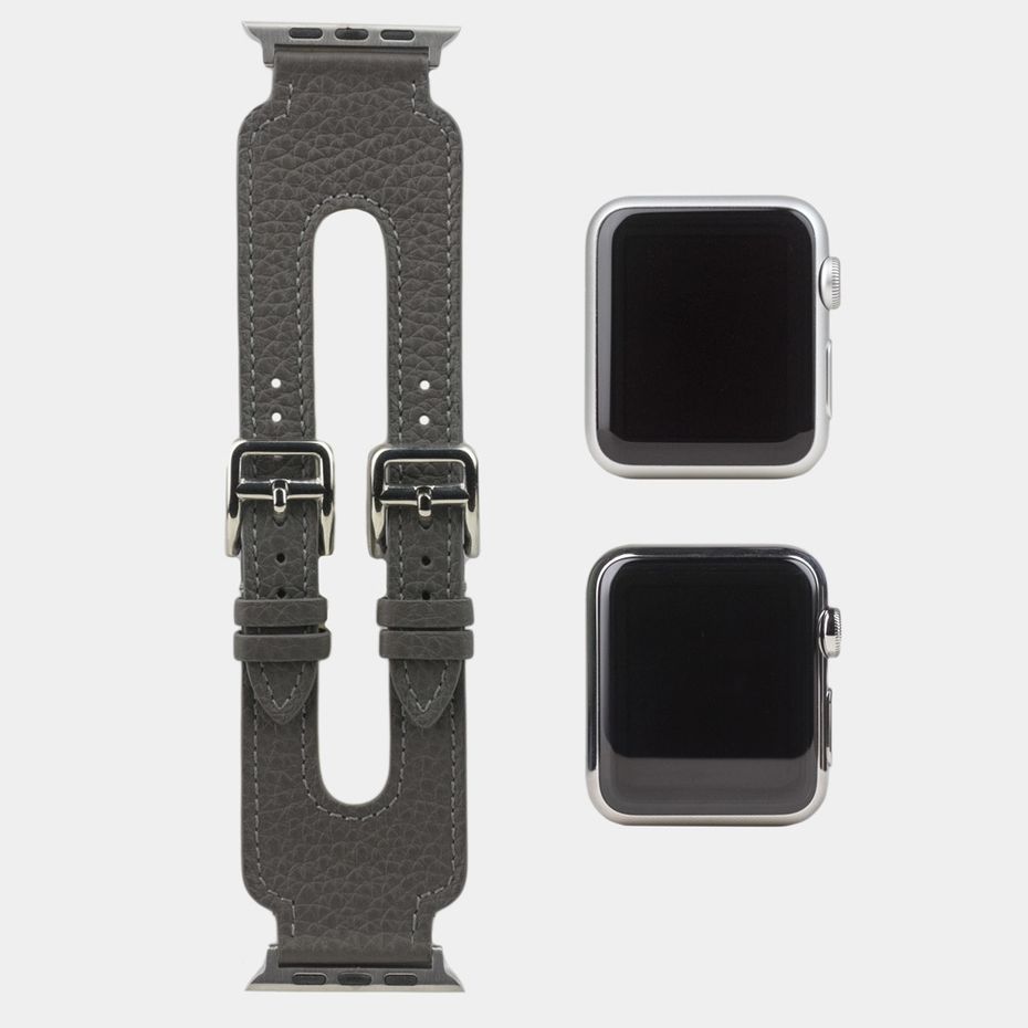 Ремешок для Apple Watch 44/45мм ST Double Buckle из натуральной кожи теленка, серого цвета