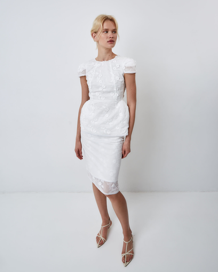 Юбка миди из хлопкового шитья белый