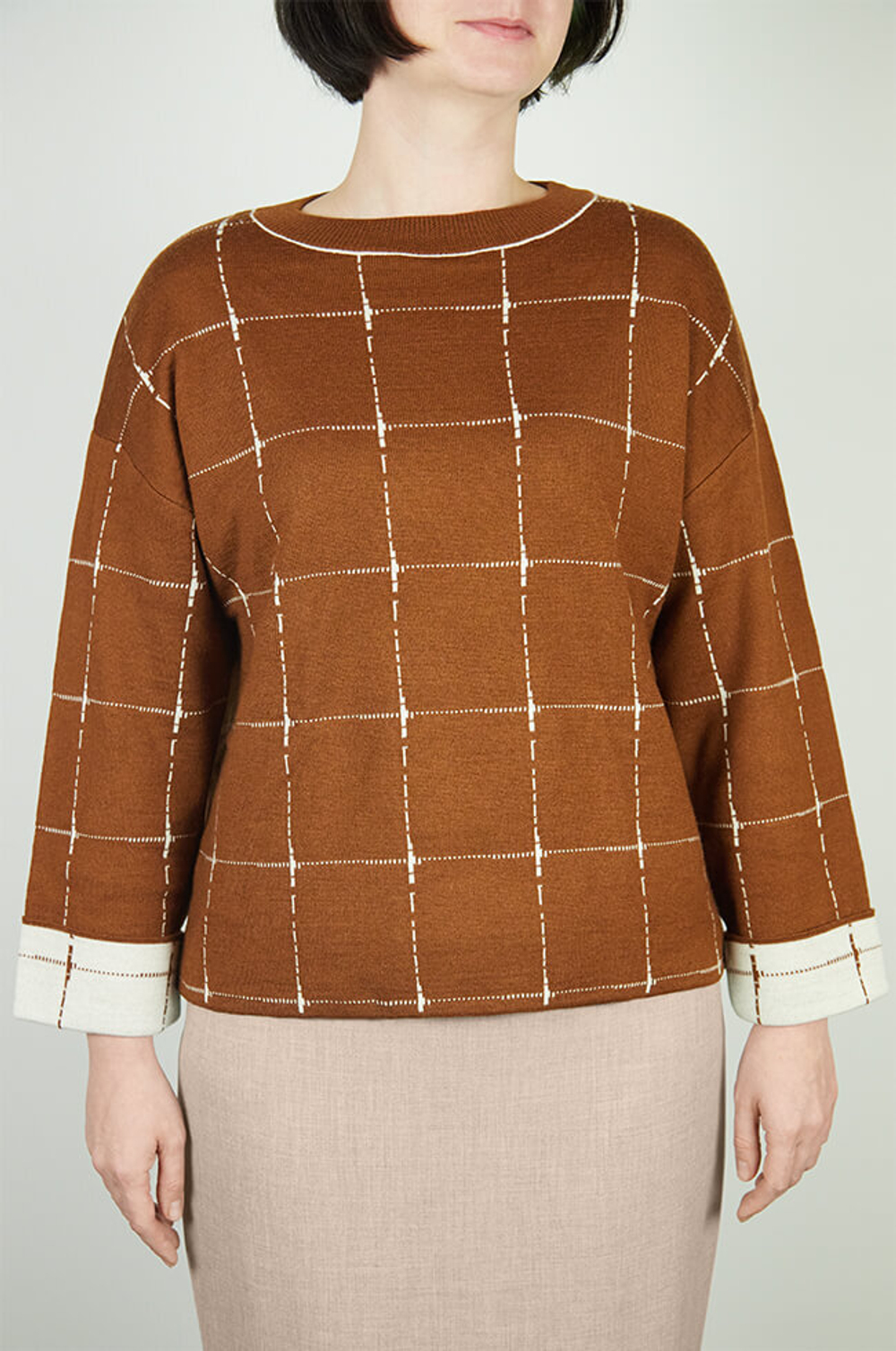 22494 Джемпер женский (коричневый клетка)