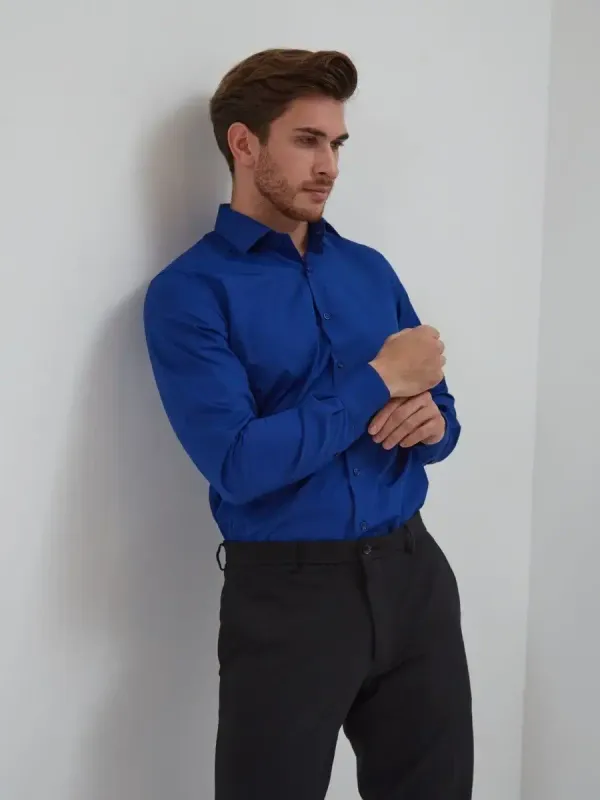 Рубашка приталенная SLIM FIT с длинным рукавом, синяя