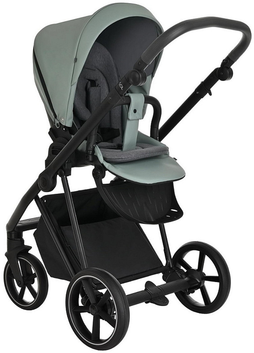 Детская коляска Roan Sol Кожа 3 в 1 с автокреслом Avionaut Silver Black RSL/2023 Misti Mint/Grey/руч. Серый