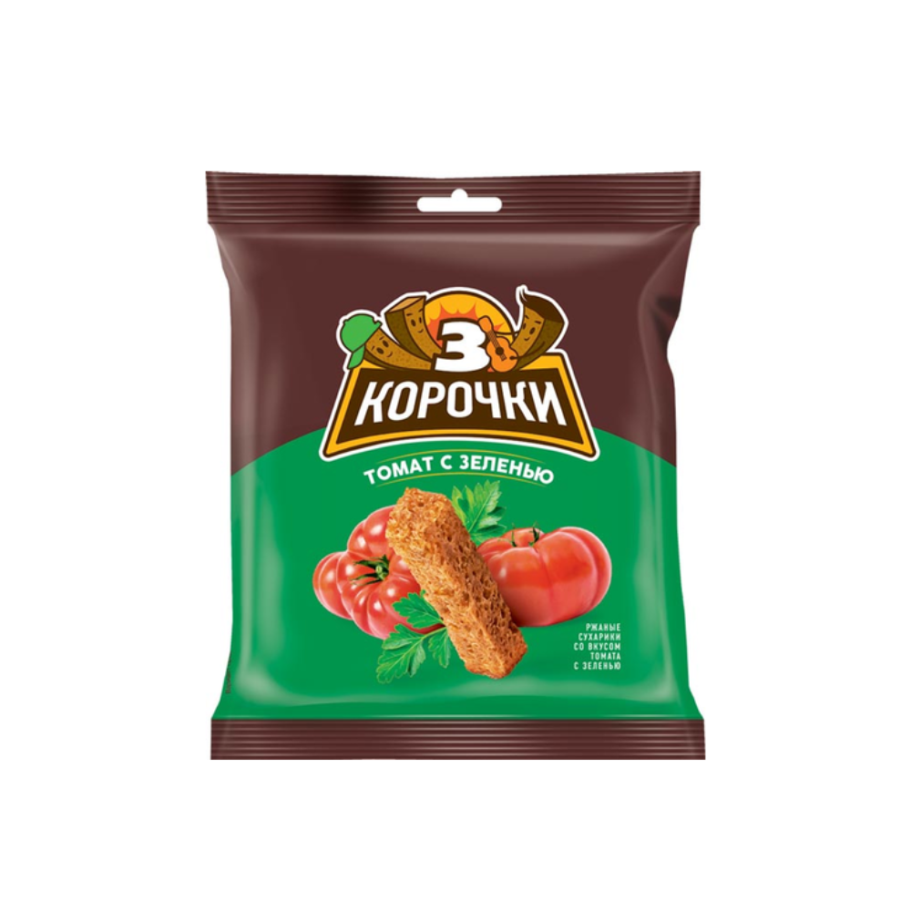 Сухарики ржаные 3Корочки Томат с зеленью 40 гр