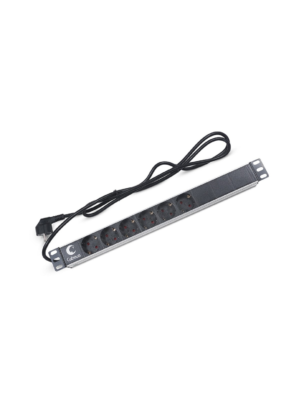 Cabeus PDU-6P-2EU Блок евророзеток для 19" шкафов, горизонтальный, 6 розеток, 16 A, без выключателя, шнур 2м, алюминиевый корпус, немецкий стандарт