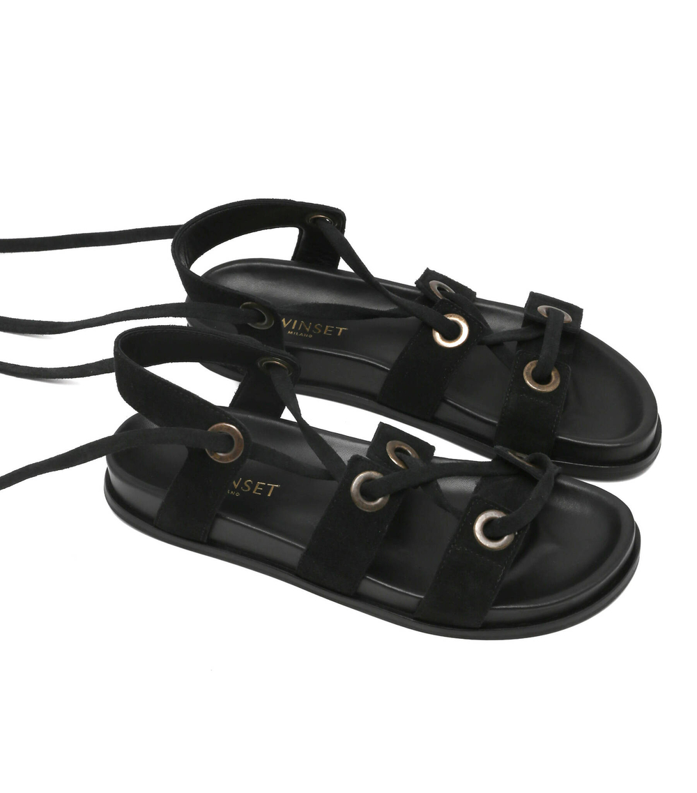 Кожаные босоножки gladiatore TWINSET - черный(221TCT022)