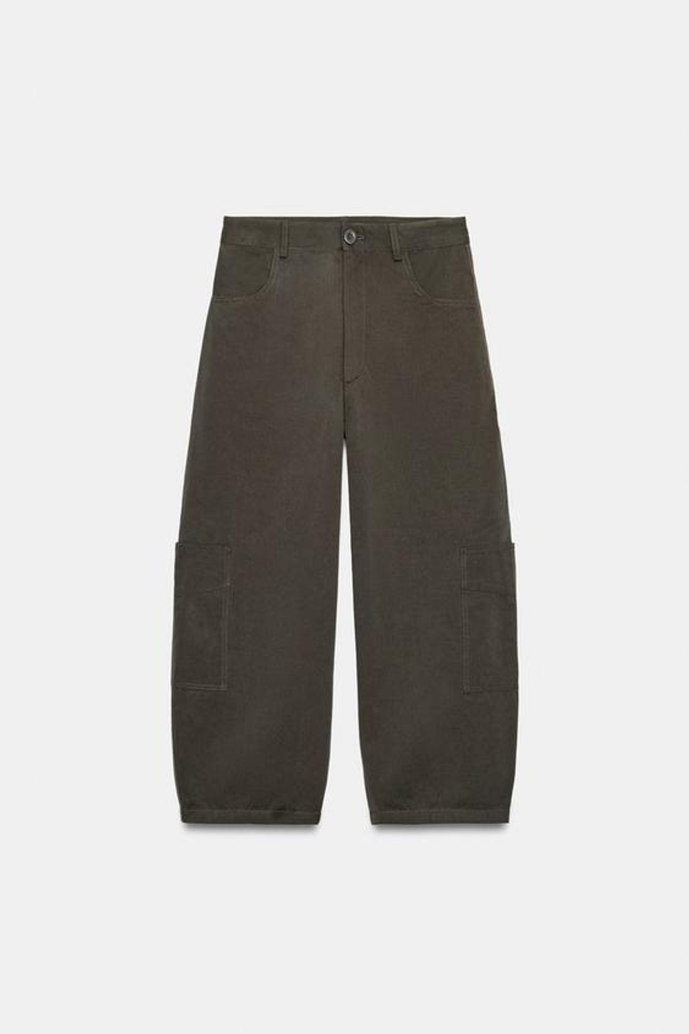 ZARA ОБЪЕМНЫЕ БРЮКИ КАРГО, ТЕМНЫЙ ХАКИ