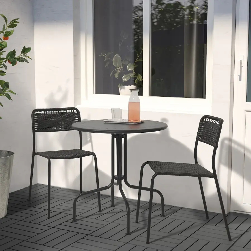 Стол + 2 стула  - LÄCKÖ /LАCKО / VIHOLMEN IKEA/ ЛЭККО/ВИХОЛЬМЕН ИКЕА, 71,5х69 см, черный