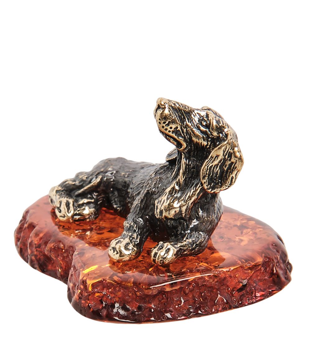 Народные промыслы AM-1316 Фигурка «Такса» (латунь, янтарь)
