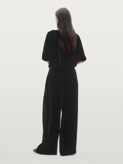 Massimo Dutti Бархатные брюки с широкими штанинами и складками, черный