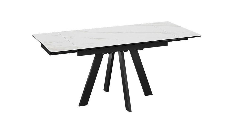 Стол кухонный обеденный раздвижной Черный муар/Керамика матовая белый мрамор 120(180)х80х77 см