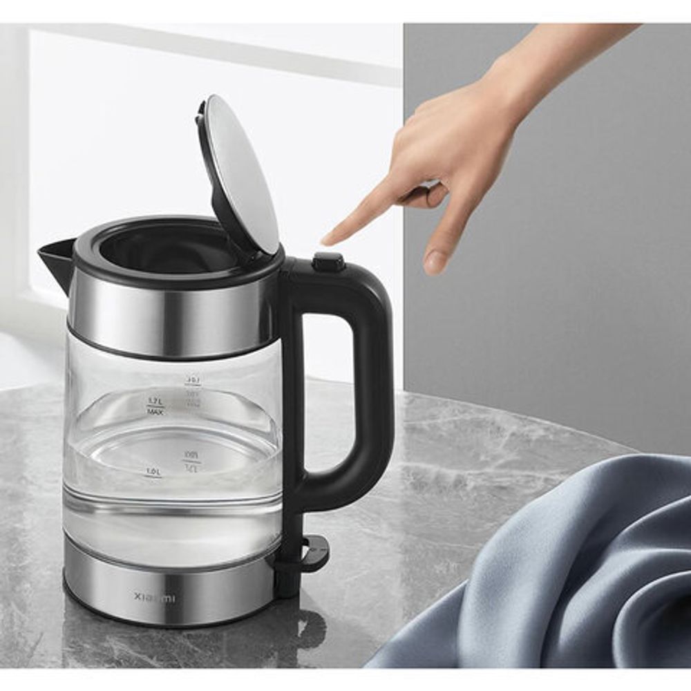 Чайник XIAOMI Electric Glass Kettle, 1,7 л, 2200 Вт, закрытый нагревательный элемент, стекло, черный, BHR7490RU