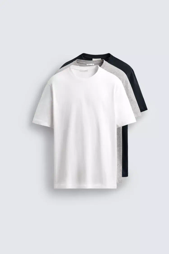 ZARA НАБОР ИЗ 3 БАЗОВЫХ ФУТБОЛОК MEDIUM WEIGHT, РАЗНОЦВЕТНЫЙ