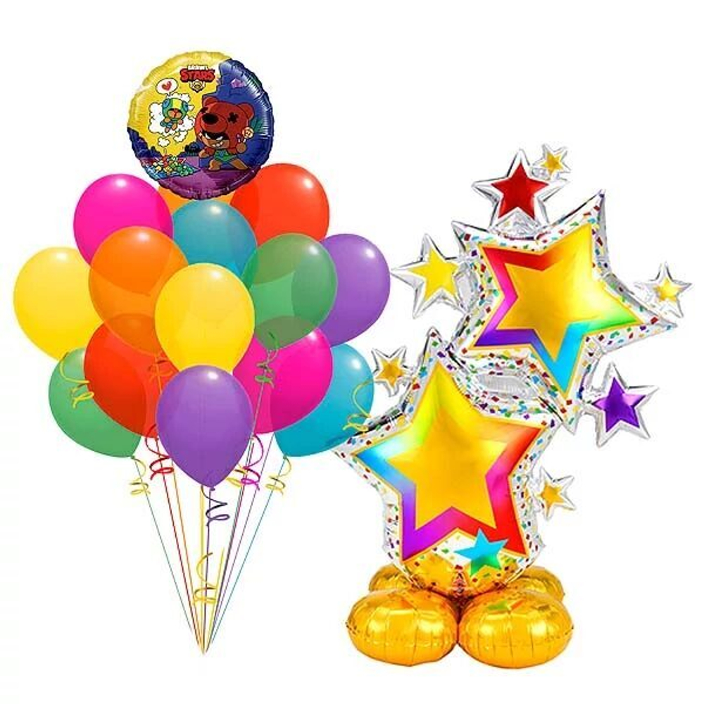 Композиция из шаров "Brawl Stars золотые звезды"