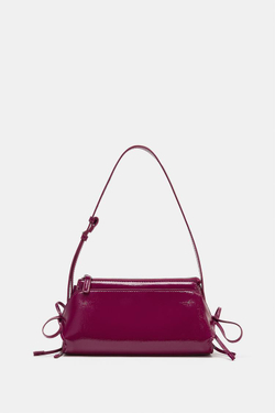 ZARA СУМКА С БАНТАМИ НА ПЛЕЧО, БАКЛАЖАННЫЙ