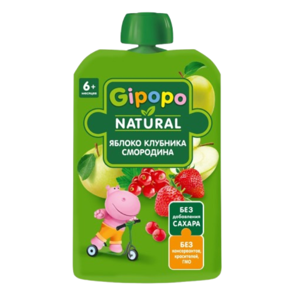 Пюре фруктовое Gipopo яблоко,клубника,красная смородина 90 гр