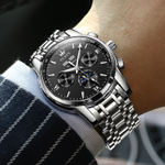 OLEVS Mechanical Movement Stainless Steel Watchband Watch Men"s Watches Black Dial