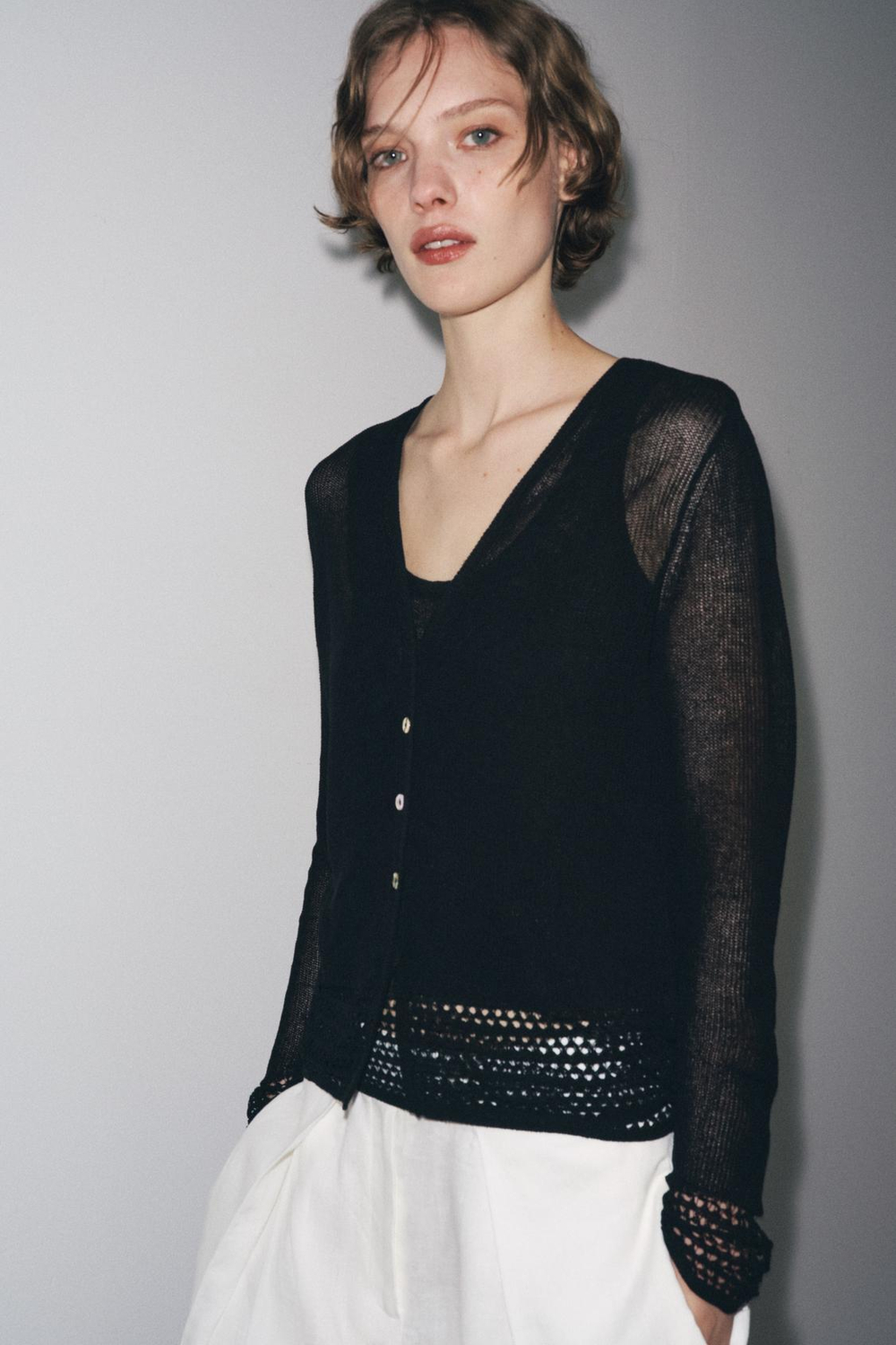 ZARA АЖУРНЫЙ КАРДИГАН, ЧЕРНЫЙ