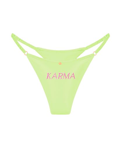 трусы стринги шелковые с надписью Karma салатовые