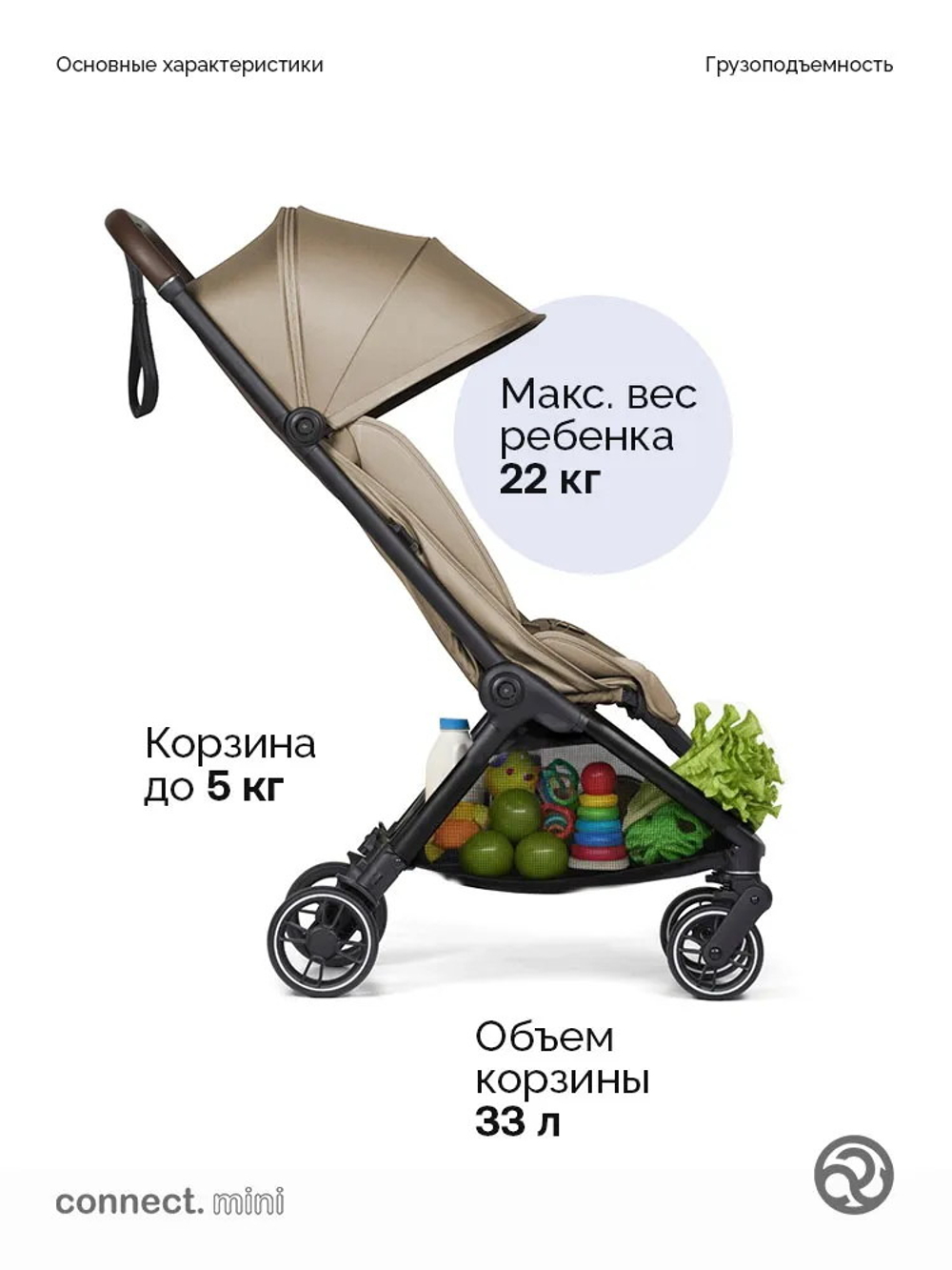 Коляска прогулочная для двойни Bumprider Connect.mini Taupe