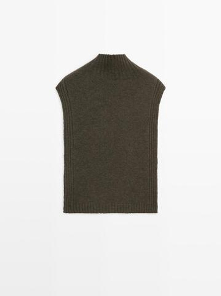 Massimo Dutti Накидка без рукавов с высоким воротником, зеленый
