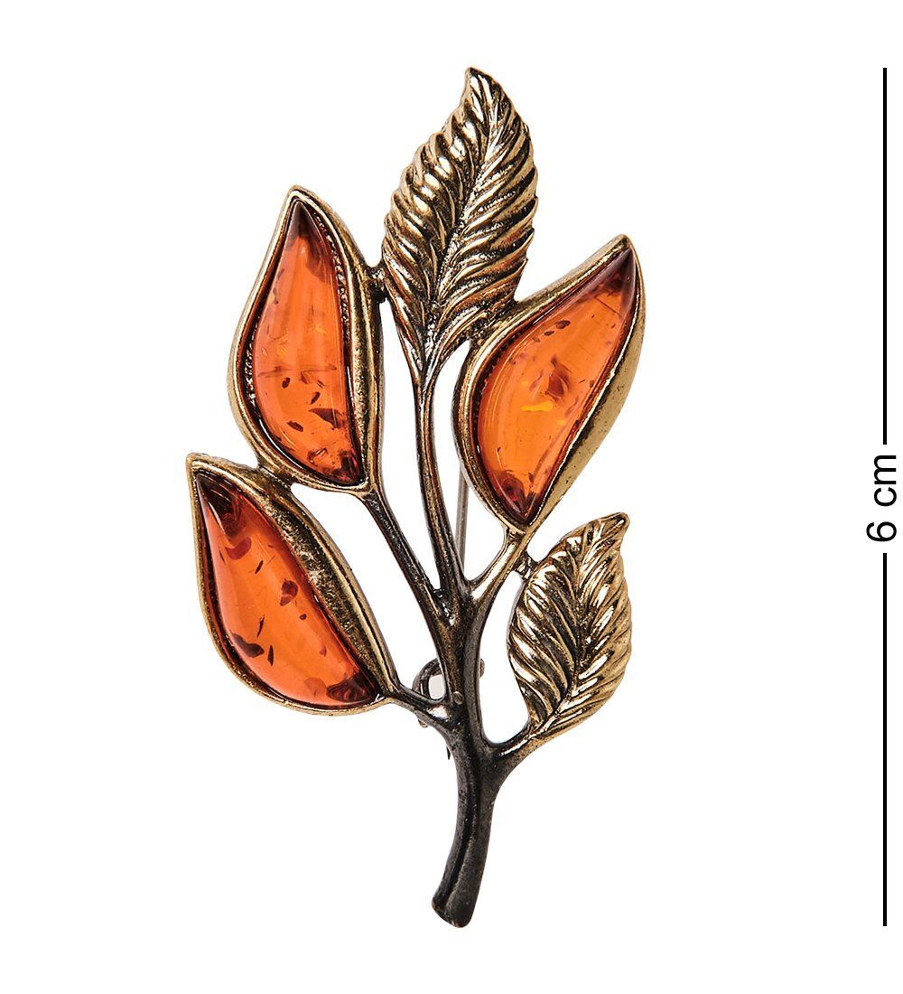 AM-2559 Брошь «Веточка осень» (латунь, янтарь)